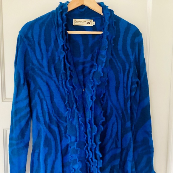 Peruvian Link Alpaca Collection Blue Ruffled Cardigan Size L Made in Peru Artsy - Picture 5 of 15